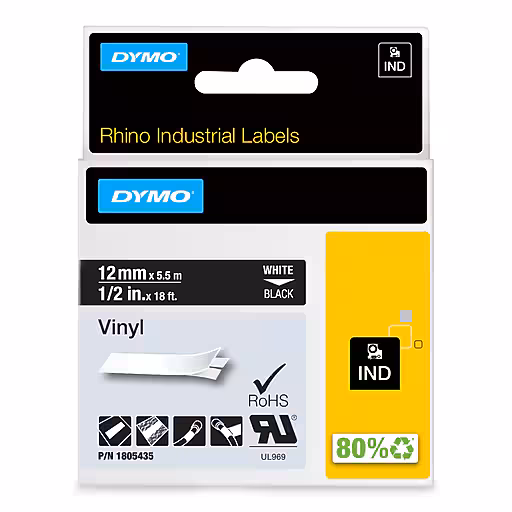 Dymo Rhino Vinyl 12mm Tape Blk