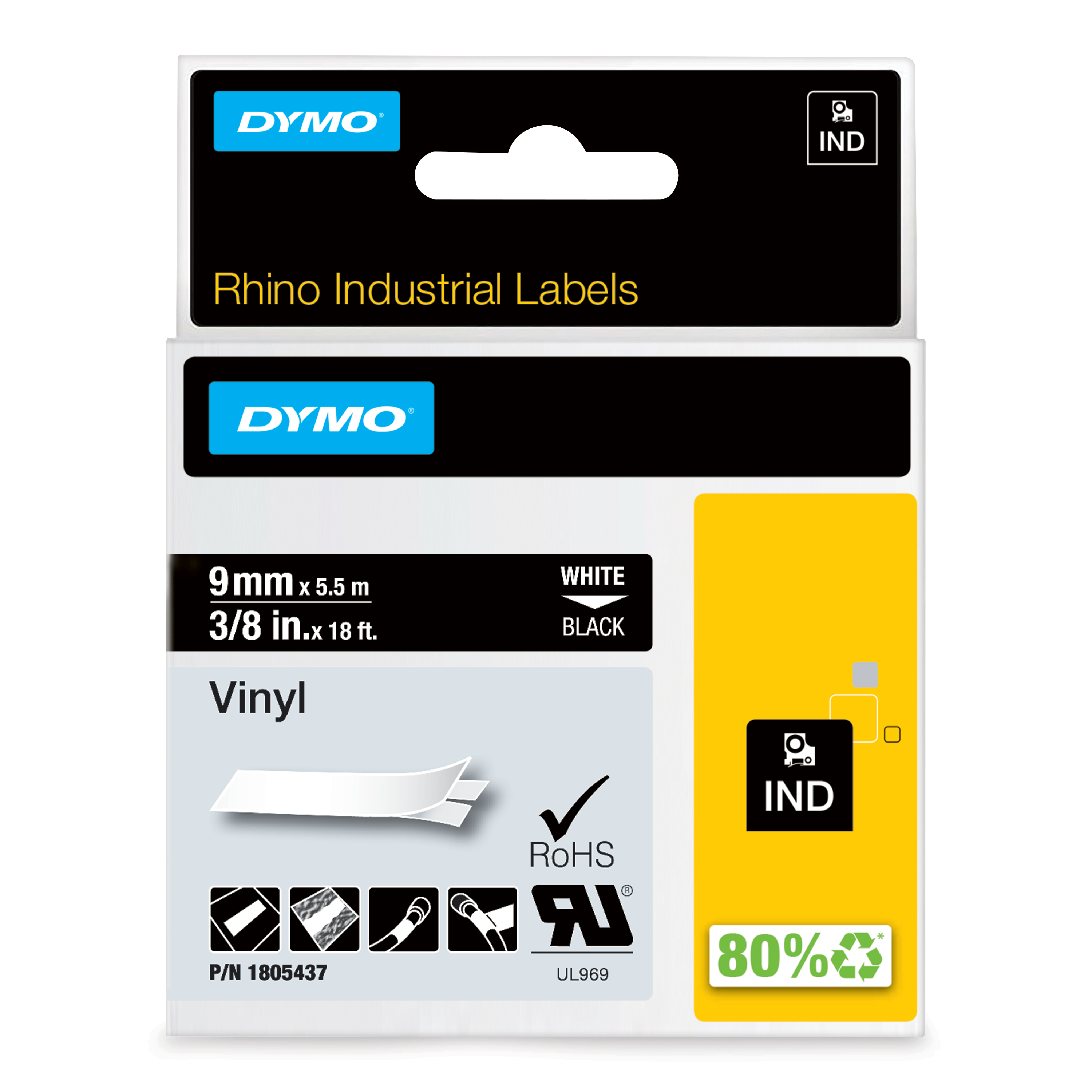 Dymo Rhino Vinyl 9mm Tape Blk