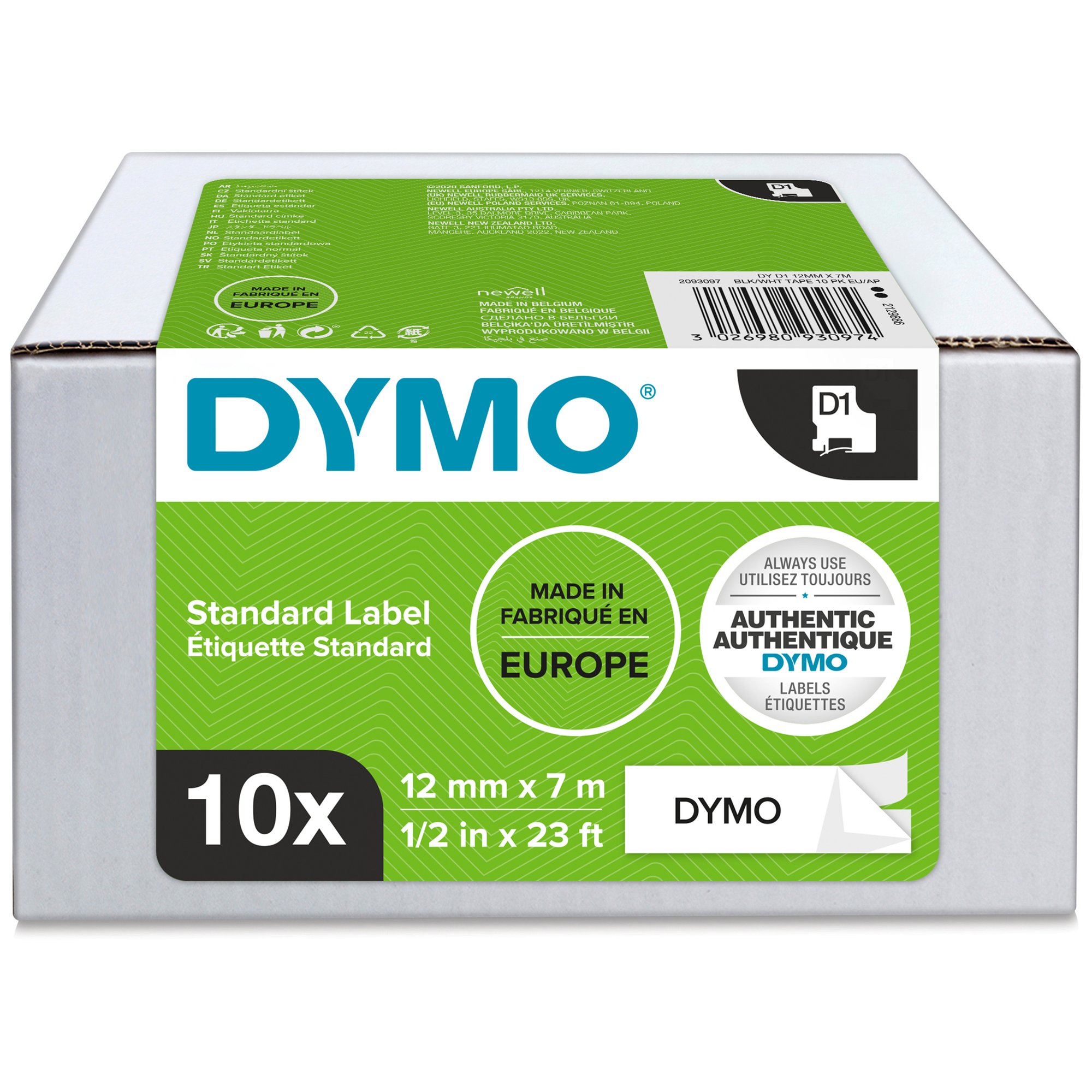 Dymo D1 Bk/Whi 12Mmx7M Pk10