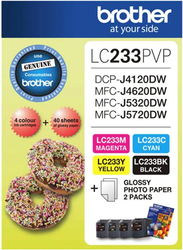 Brother LC233PVP Combo Pack with 40 Sheets of 6x4 Photo Paper