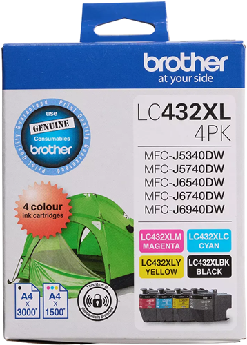 Brother LC432XL4PKS 4-Pack High Yiel Ink Cartridge (B/C/M/Y)