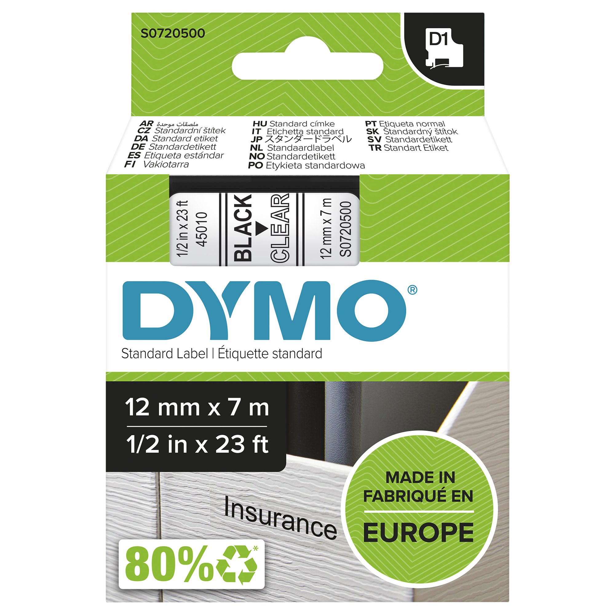 Dymo Blk on Clr 12mmx7m Tape