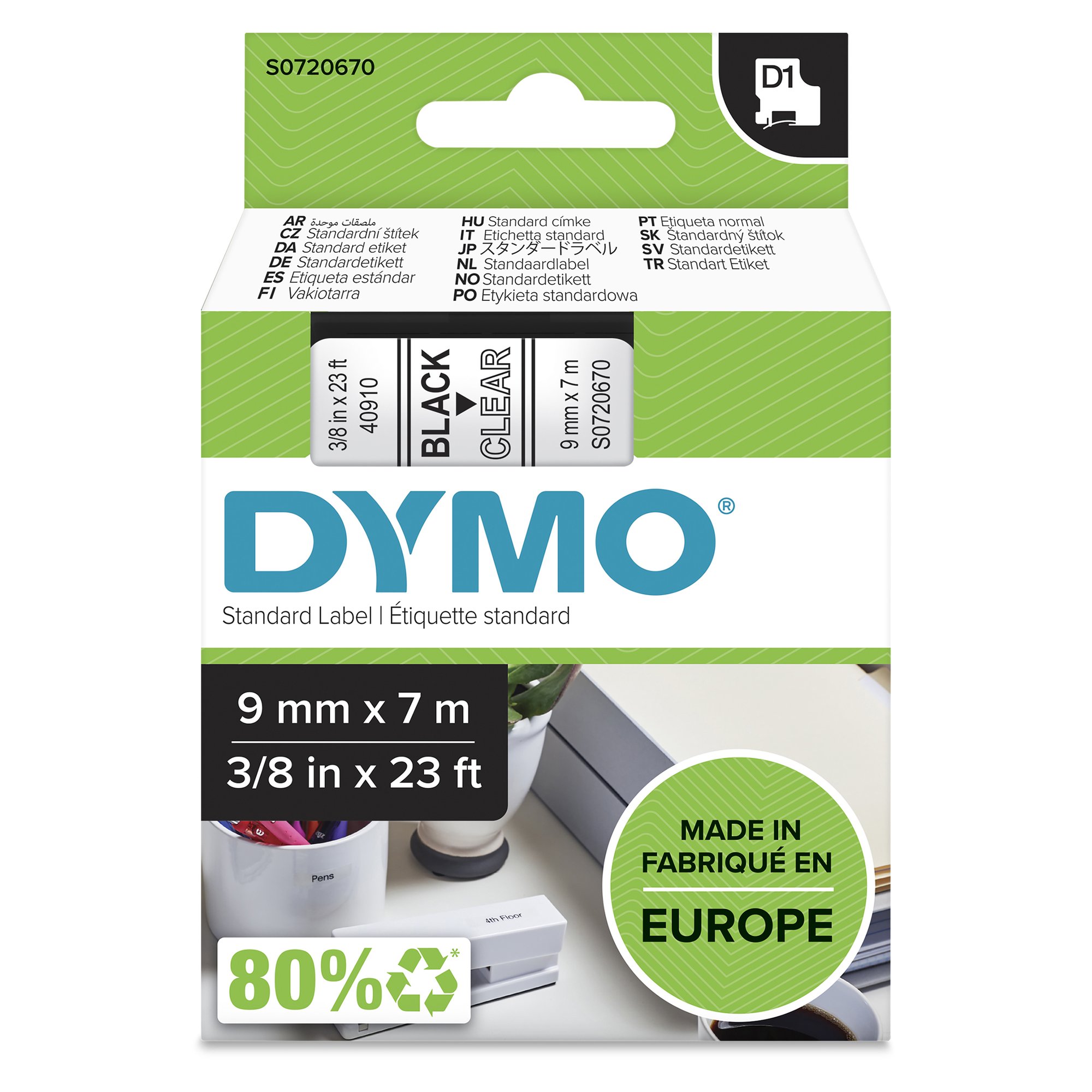 Dymo Blk on Clr 9mm x7m Tape