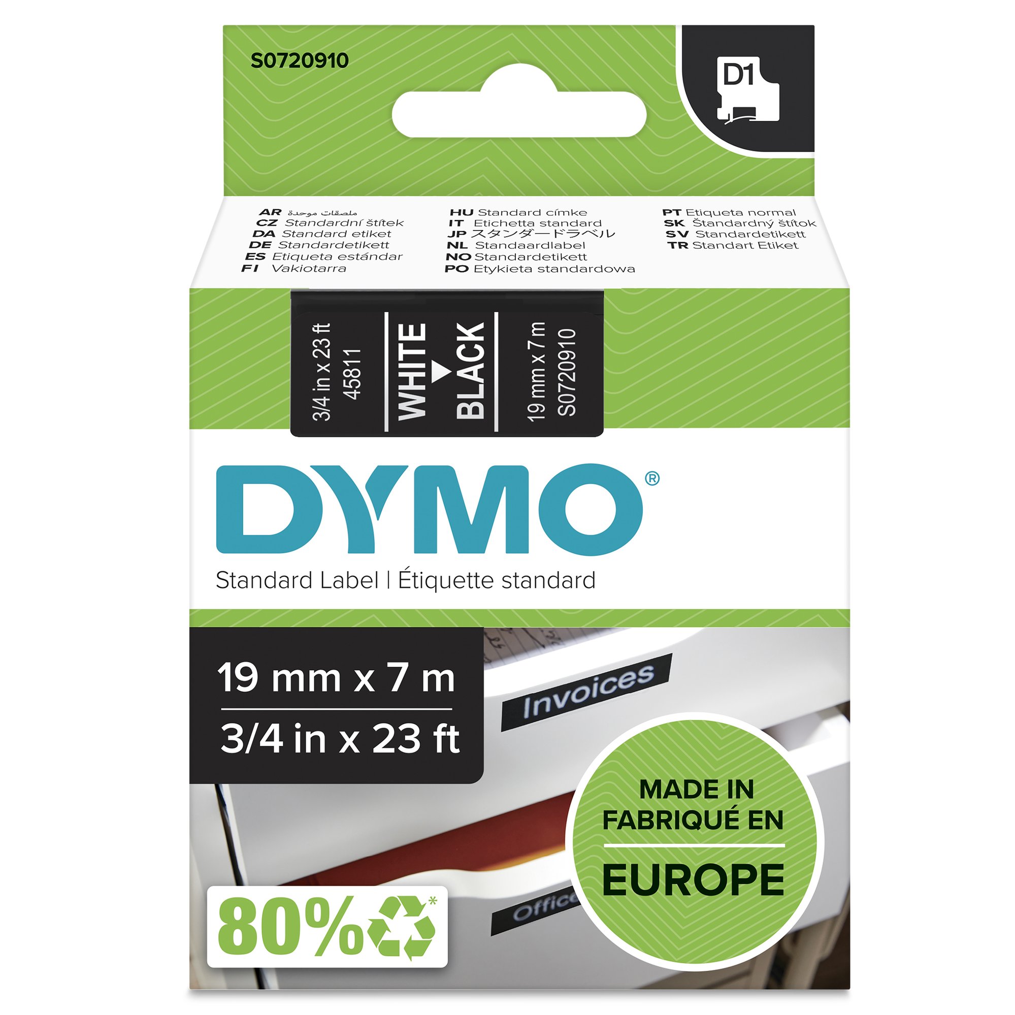 Dymo Wht on Blk 19mmx7m Tape