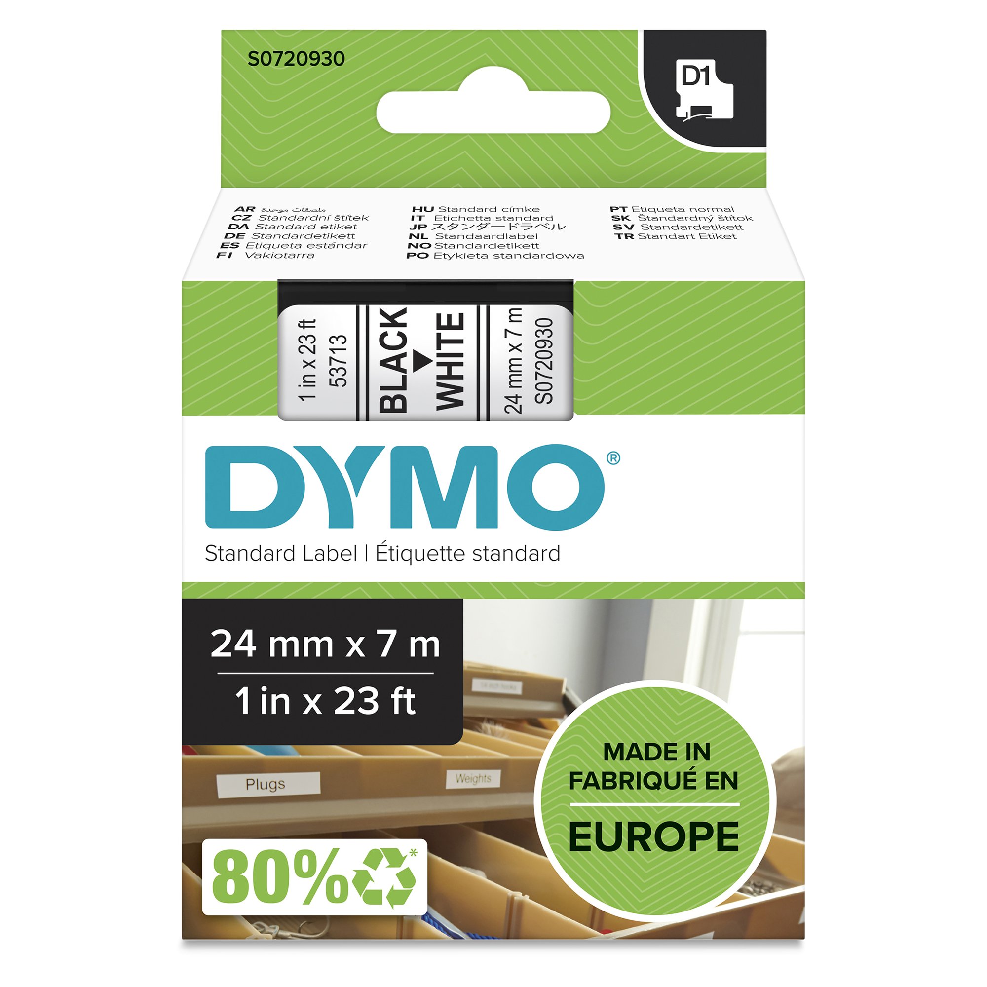 Dymo Blk on Wht 24mmx7m Tape