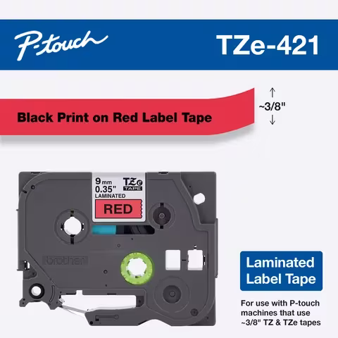 Brother TZe-421 9mm x 8m Black on Red Tape