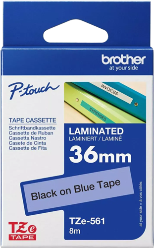 Brother TZe-561 36mm x 8m Black on Blue Tape