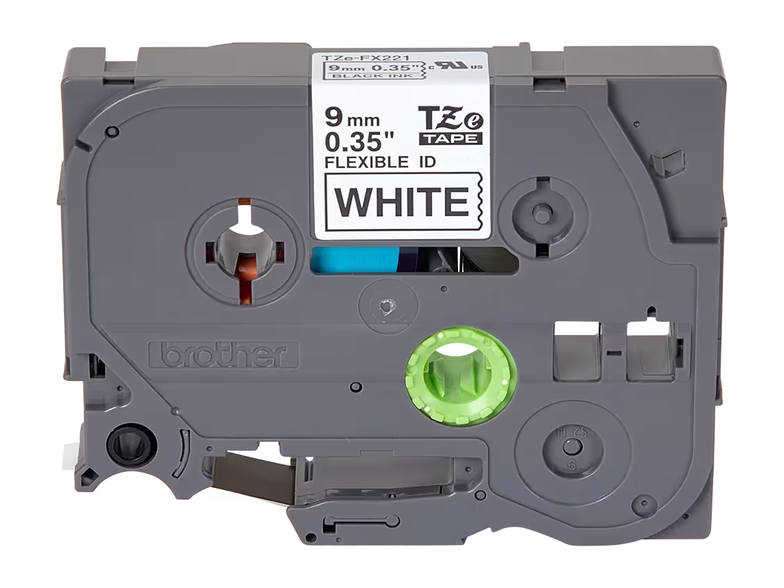 Brother TZe-FX221 9mm x 8m Black on White Flexi ID Tape