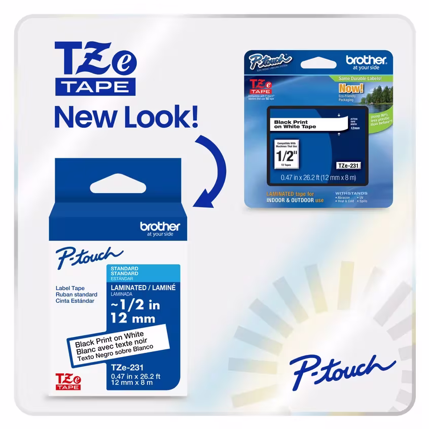 Brother TZe-FX231 12mm x 8m Black on White Flexi ID Tape