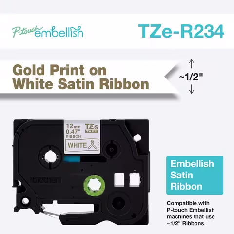 Brother TZe-R234 12mm x 4m Gold on White Ribbon Tape