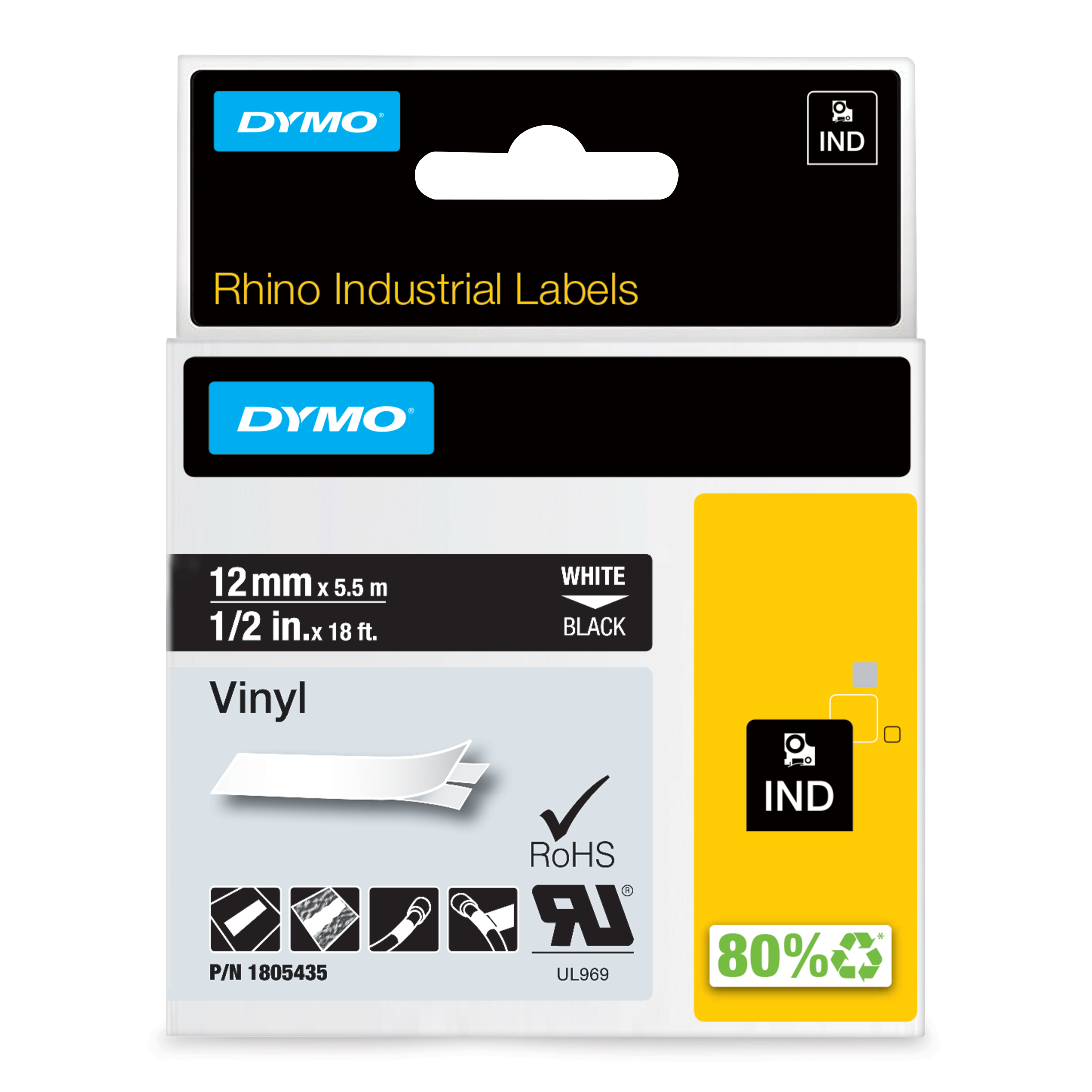 Dymo Rhino Vinyl 12mm Tape Blk