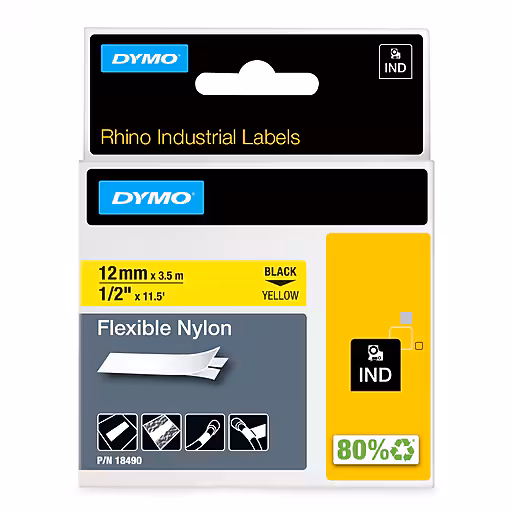 Dymo Rhino Ny Lbl 12mm Blk/Yel