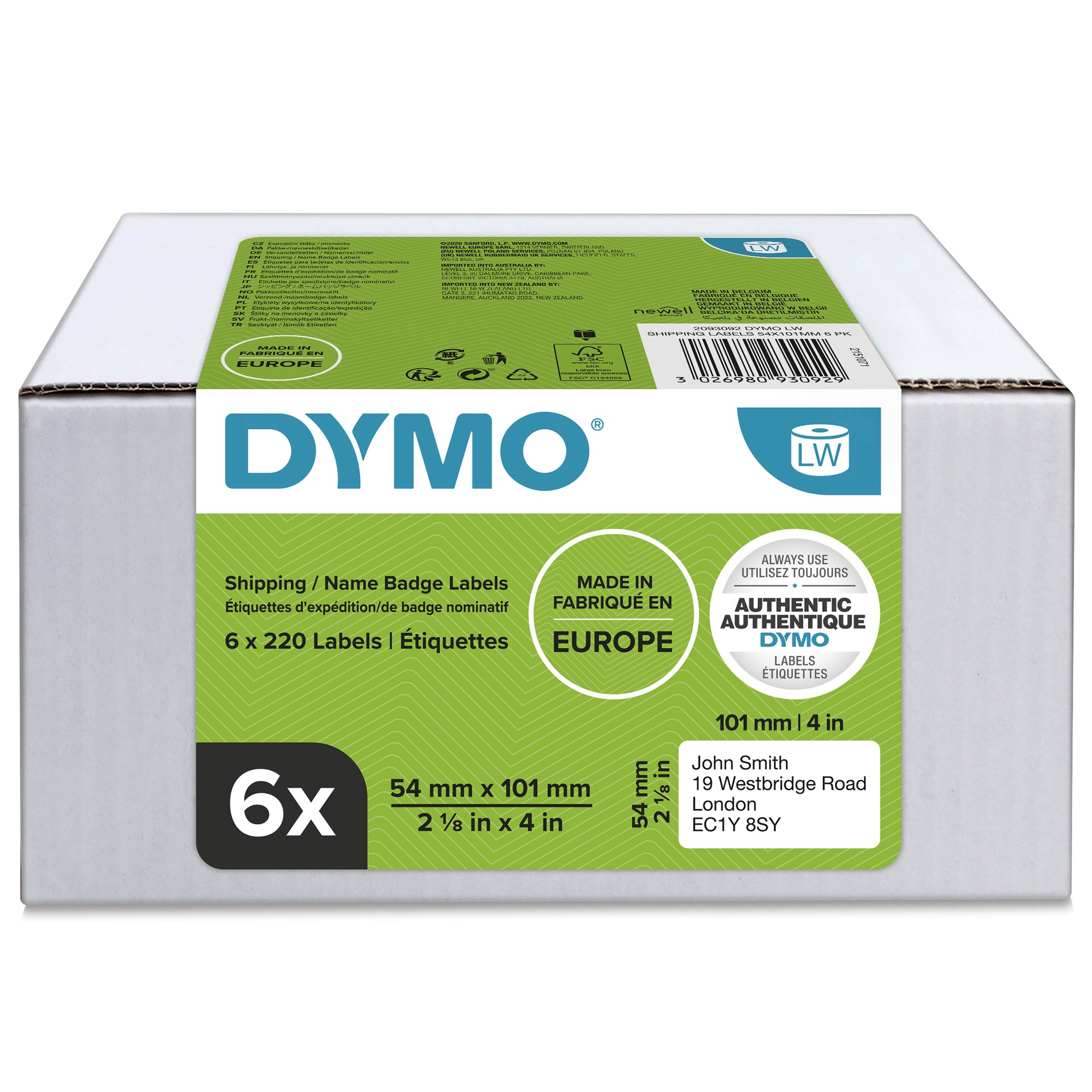 Dymo LW Ship Lbl 54X101m Pk6