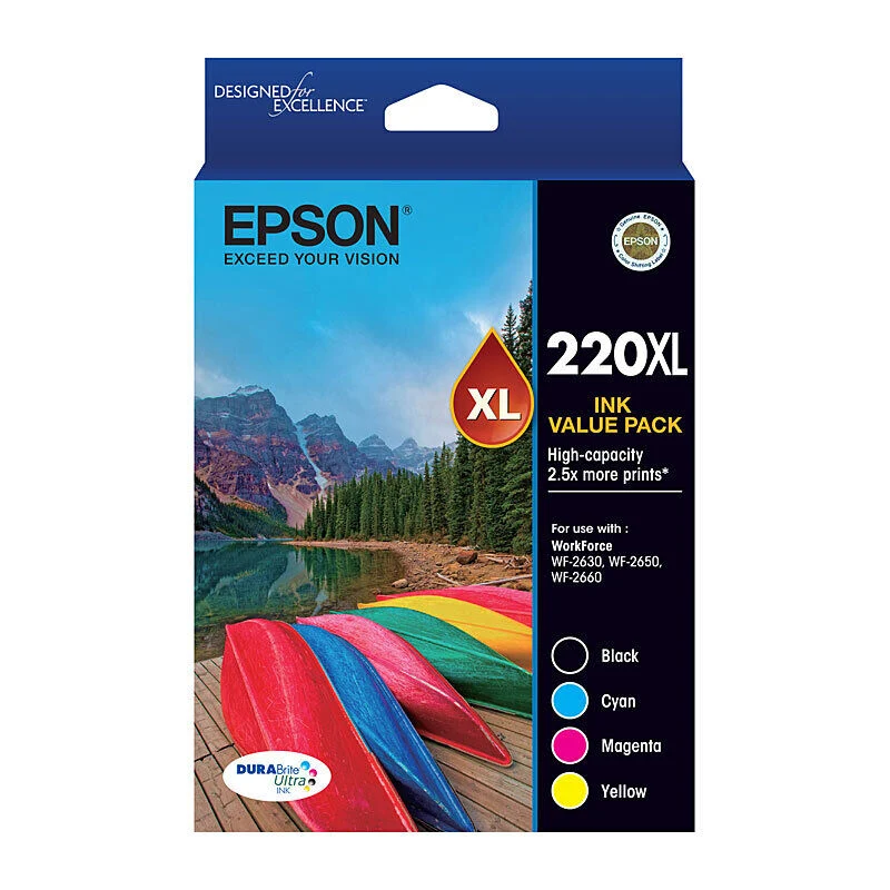 Epson 220XL 4 Ink High Yield Ink Cartridge Value Pack