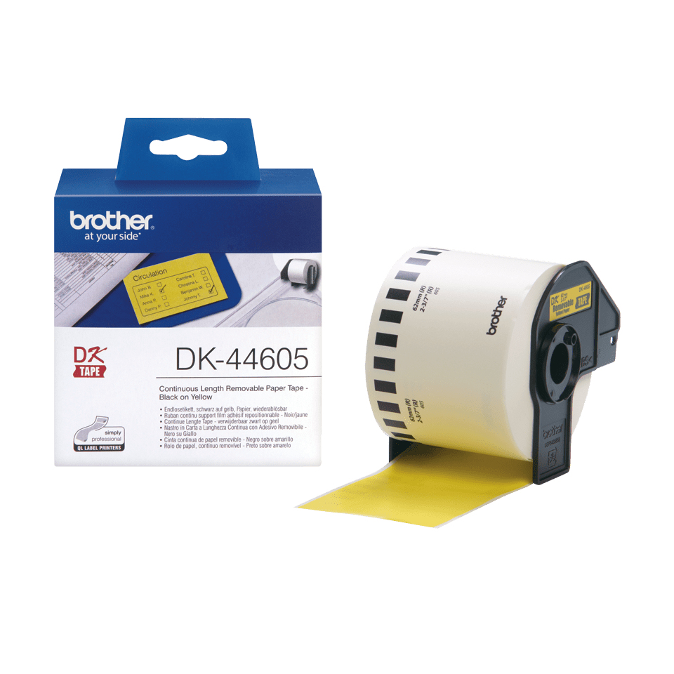 Brother DK44605 Yellow Continuous Removable Paper Tape 54mm x 30.48m