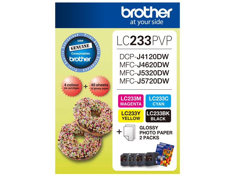 Brother LC233PVP Combo Pack with 40 Sheets of 6x4 Photo Paper