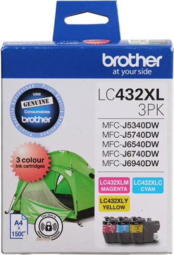 Brother LC432XL3PKS 3-Pack High Yield Ink Cartridge (C/M/Y)