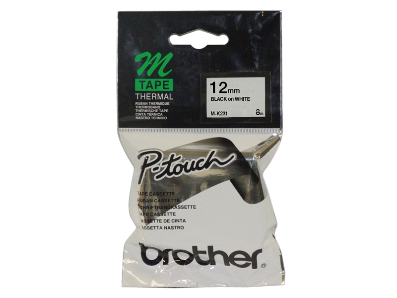 Brother MK-231 12mm x 8m Black on White M Label Tape