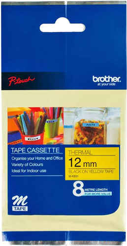 Brother MK-631 12mm x 8m Black on Yellow M Label Tape