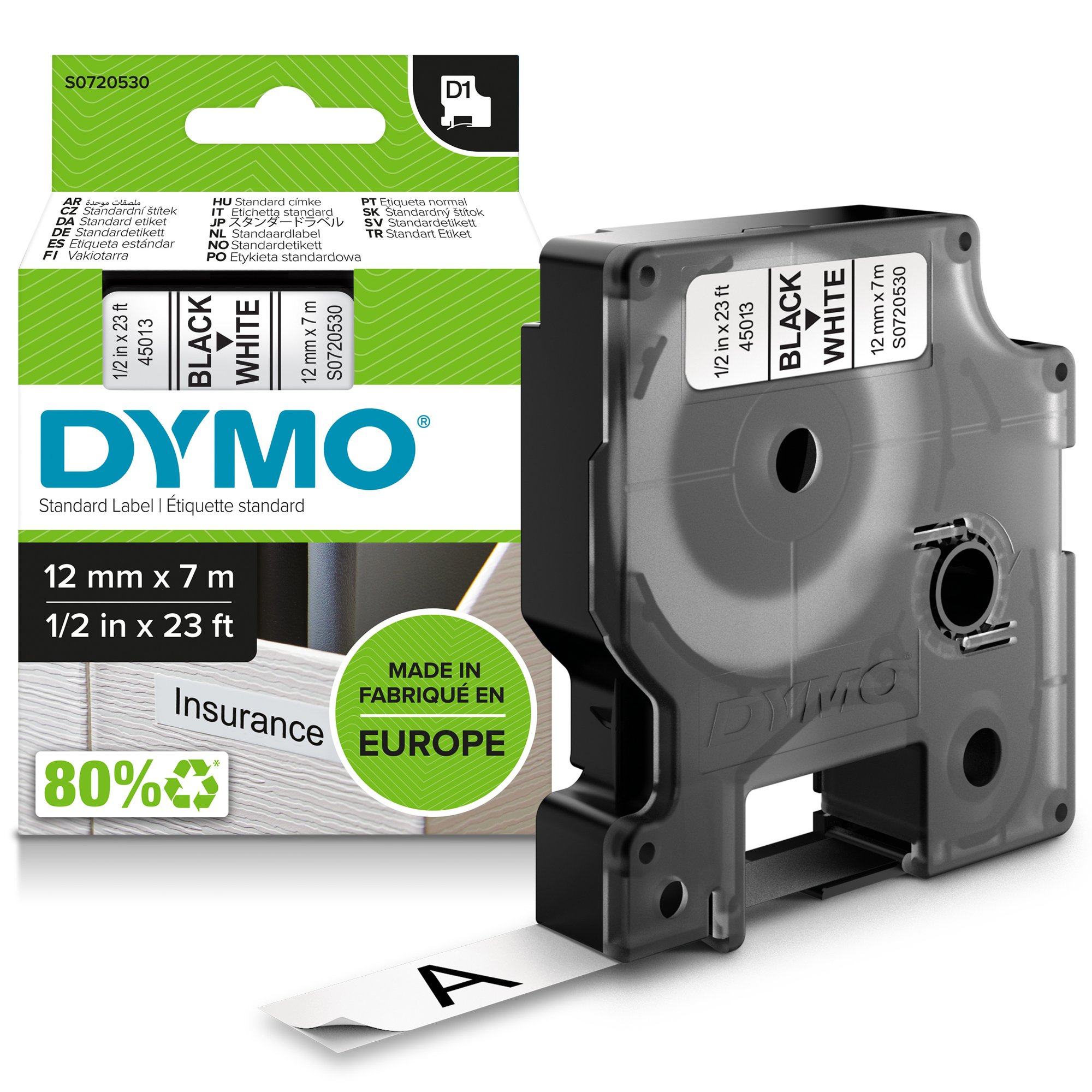 Dymo Blk on Wht 12mmx7m Tape