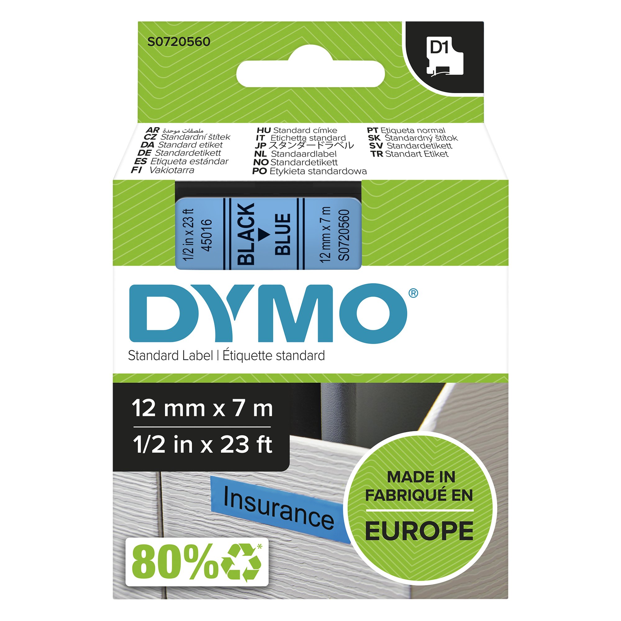 Dymo Blk on Blue 12mmx7m Tape