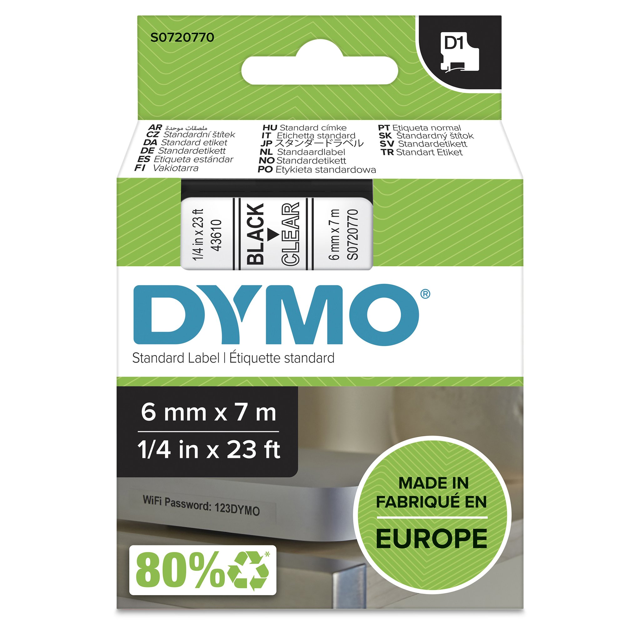 Dymo Blk on Clr 6mm x7m Tape