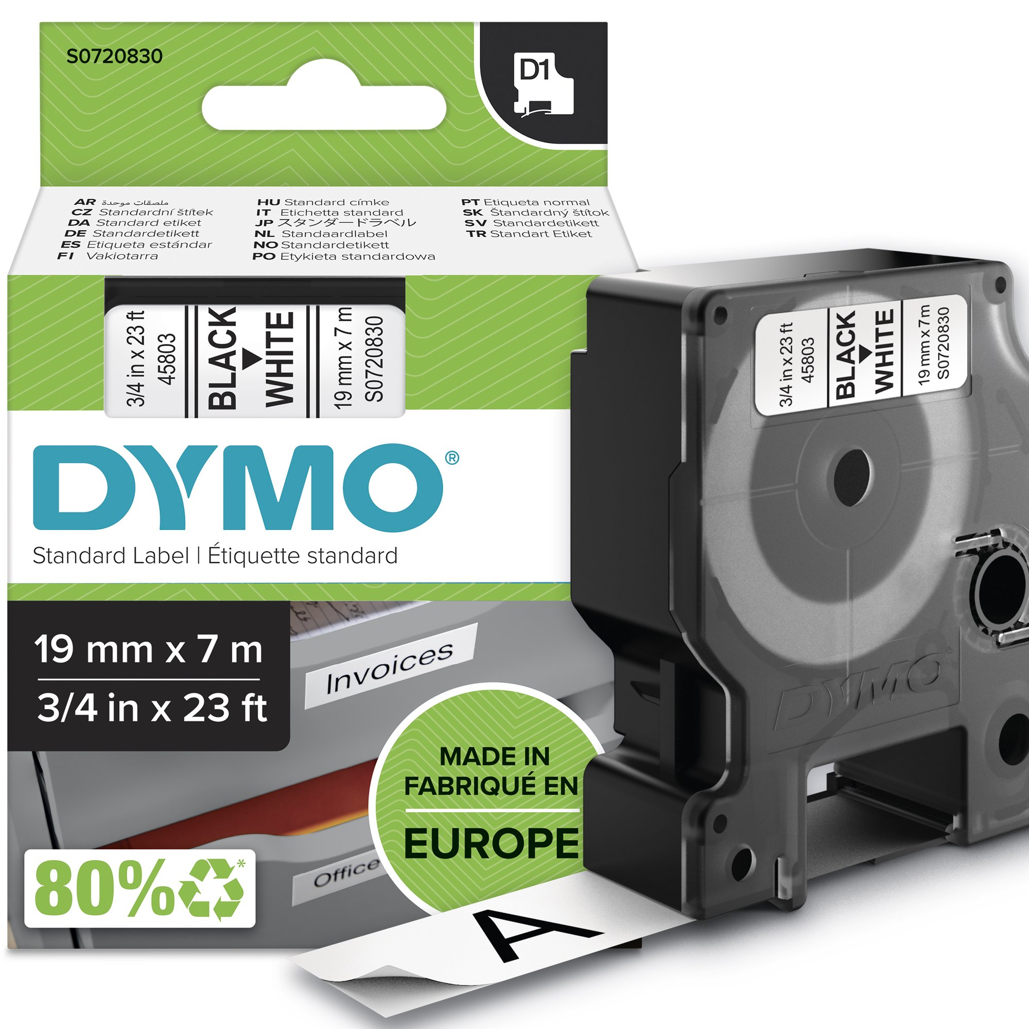 Dymo Blk on Wht 19mmx7m Tape
