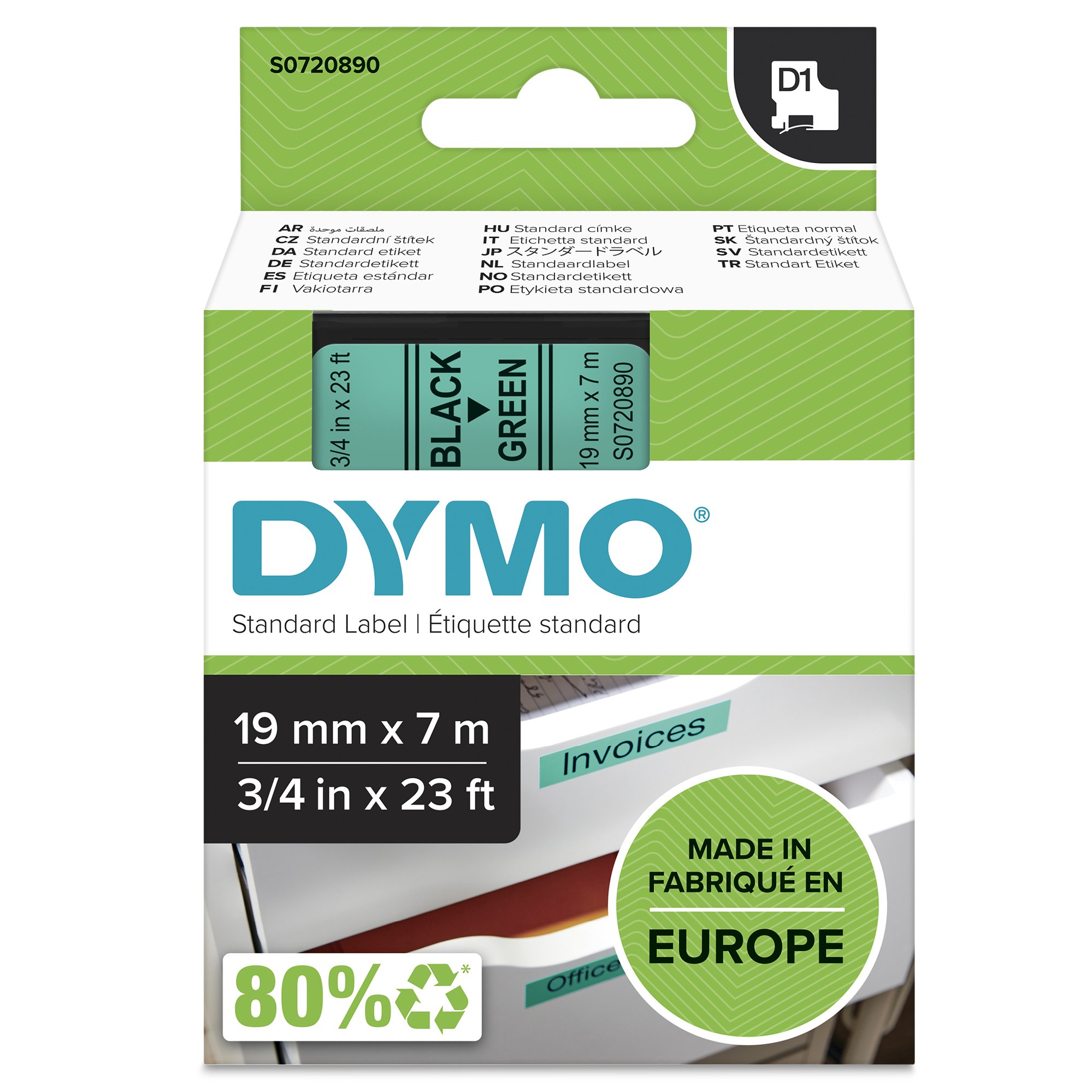 Dymo Blk on Grn 19mmx7m Tape