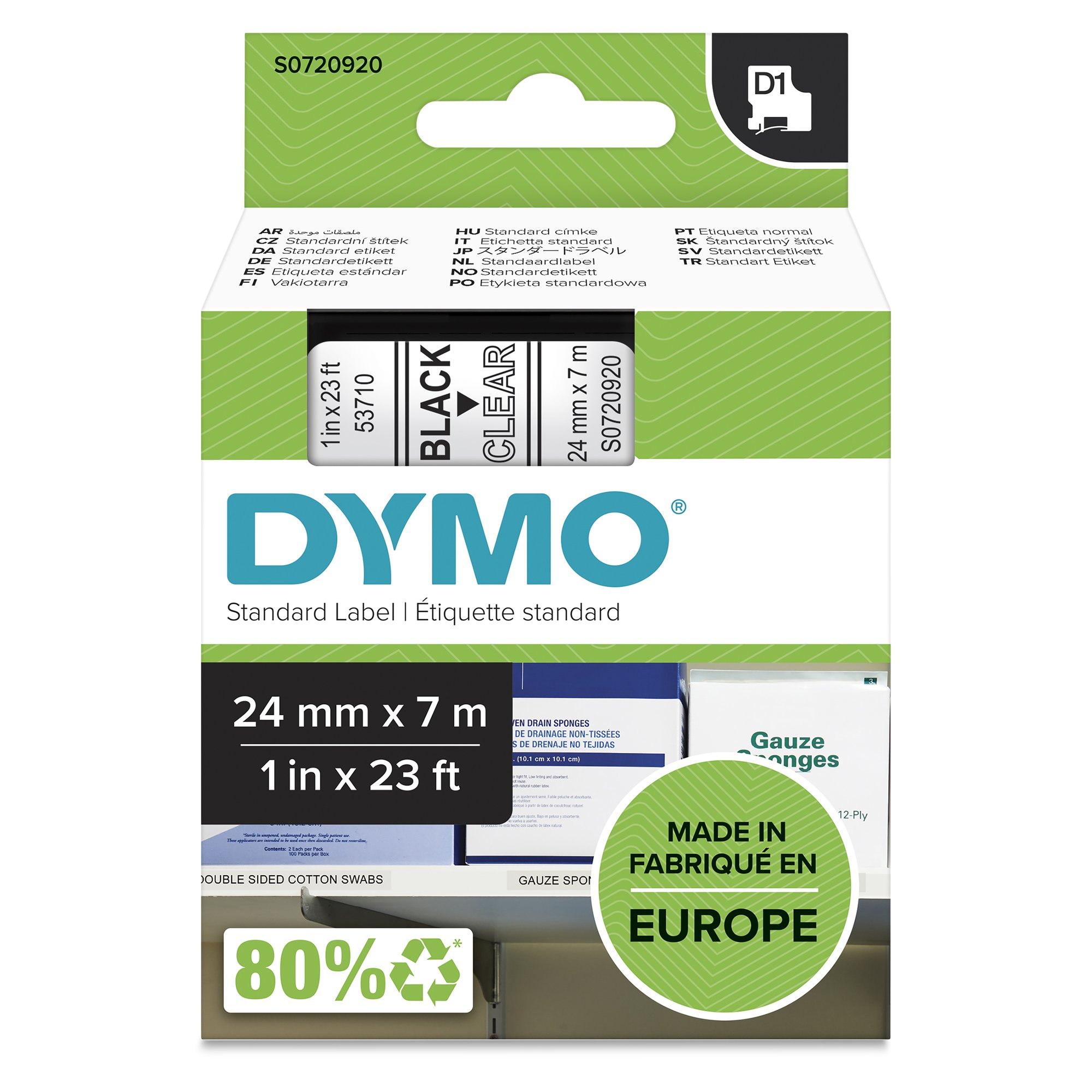 Dymo Blk on Clr 24mmx7m Tape