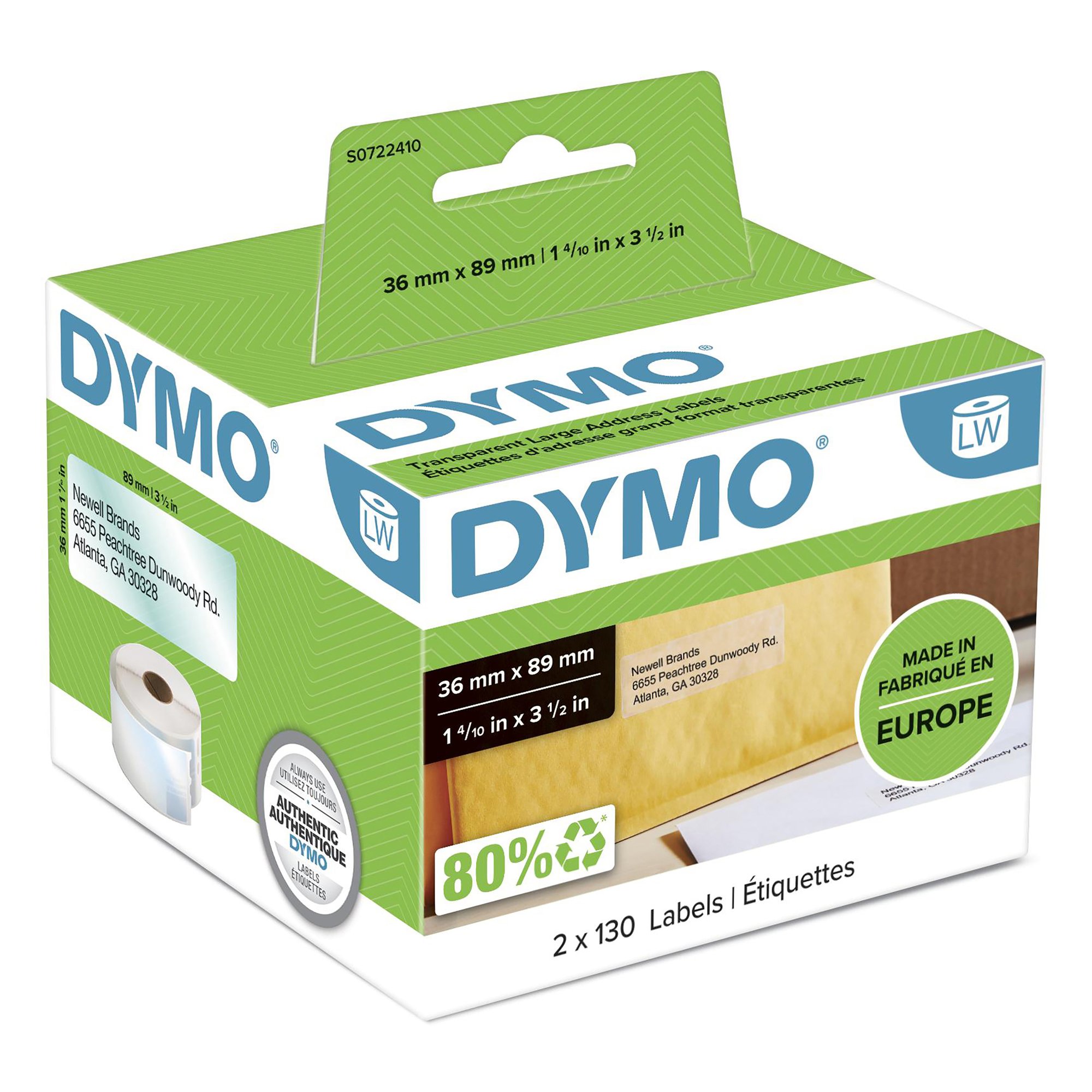 Dymo LW 36mm x 89mm Clear