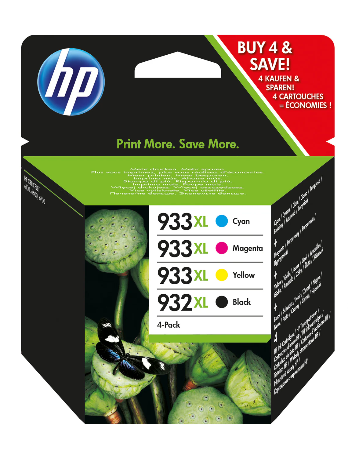 HP 933XL CMY/932XL Blk Crtg Combo 4-Pk