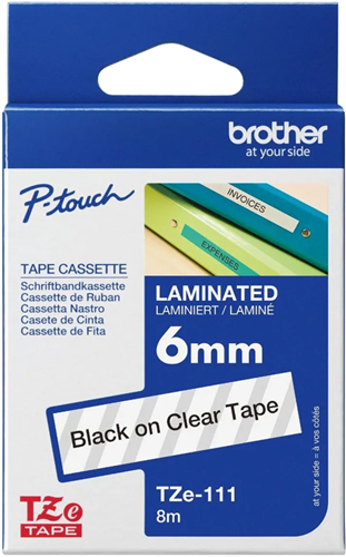 Brother TZe-111 6mm x 8m Black on Clear Tape