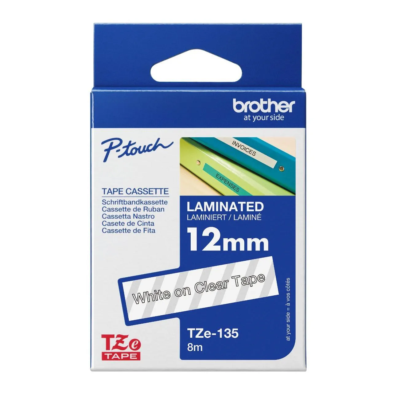 Brother TZe-135 12mm x 8m White on Clear Tape