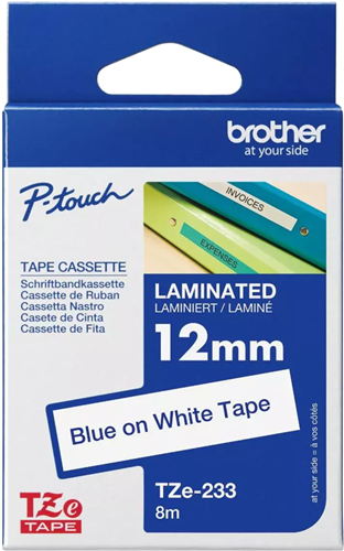 Brother TZe-233 12mm x 8m Blue on White Tape