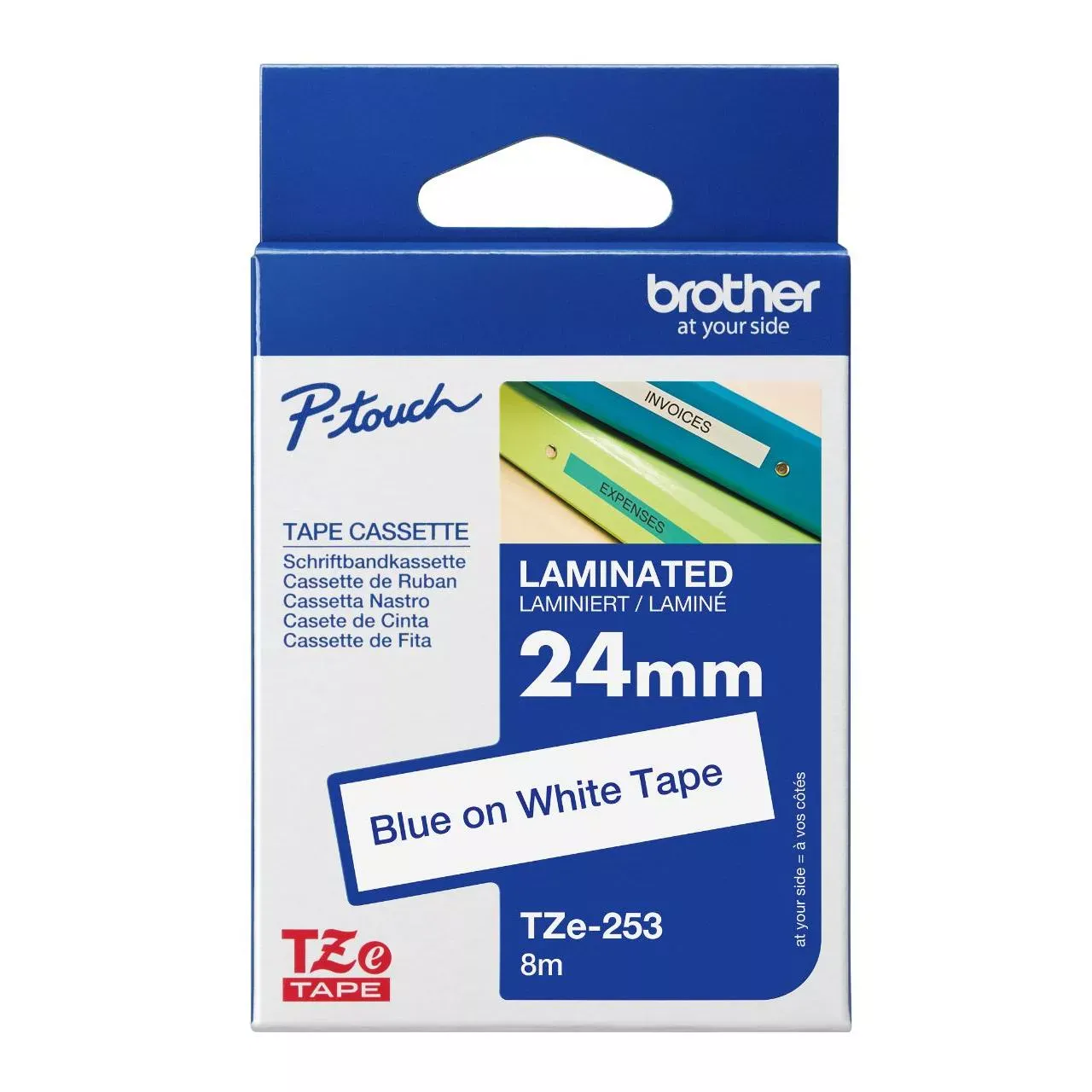 TZe253 24mm x 8m Standard laminated Blue
