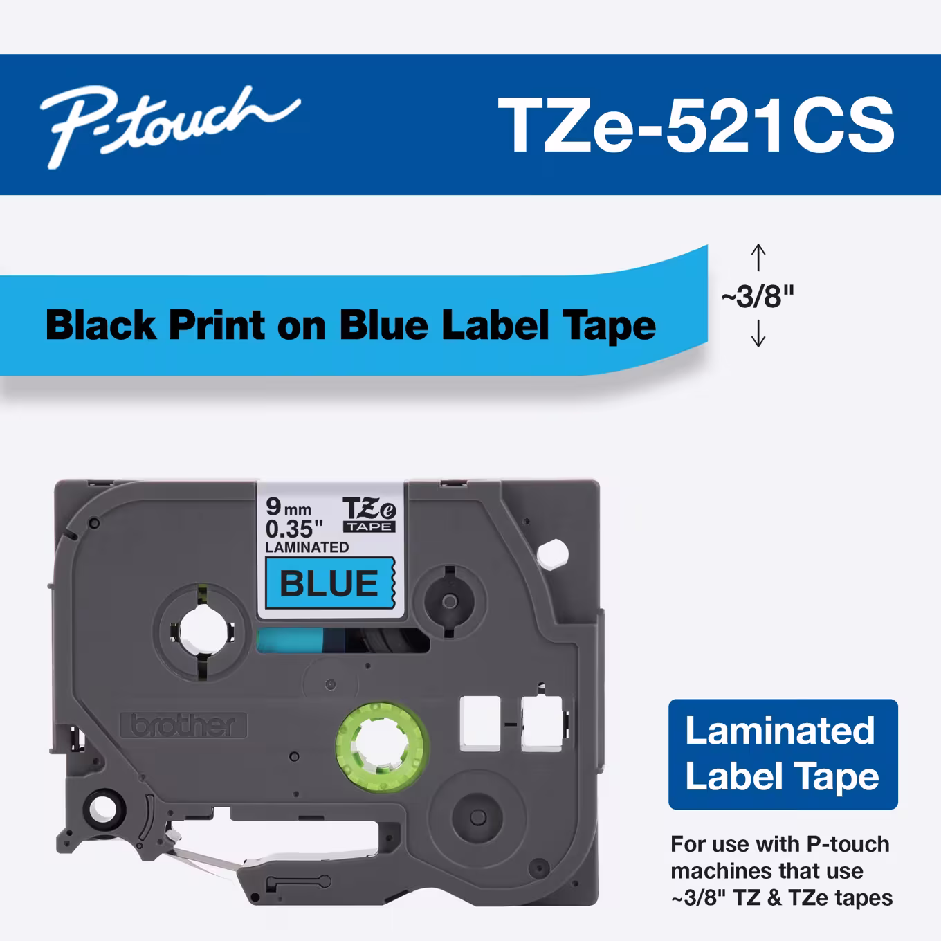 Brother TZe-521 9mm x 8m Black on Blue Tape