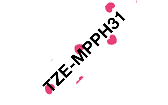 Brother TZe-MPPH31 12mm x 4m Black on Pink Hearts Tape