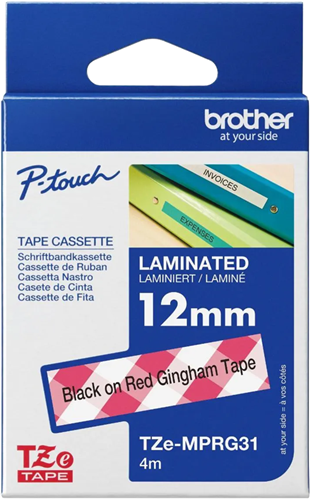 Brother TZe-MPRG31 12mm x 4m Black on Red Gingham Tape